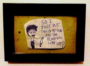 This is the original as I've framed it. Underneath the glass, the cartoon is "laminated" in packing tape because... [see next picture for more]